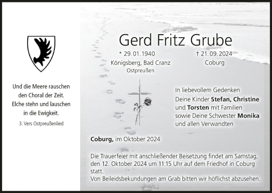 Anzeige von Gerd Fritz Grube von MGO