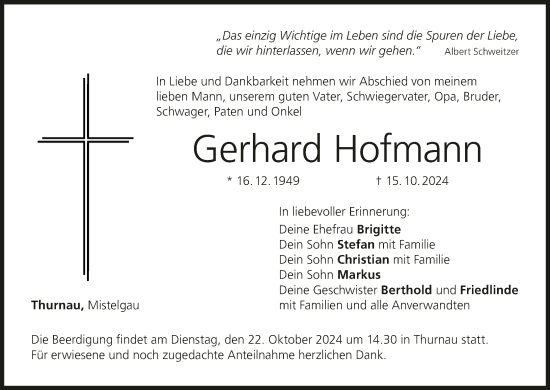 Anzeige von Gerhard Hofmann von MGO