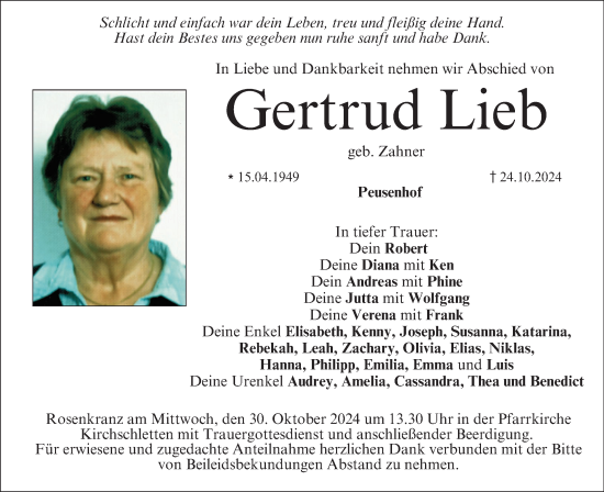 Anzeige von Gertrud Lieb von MGO