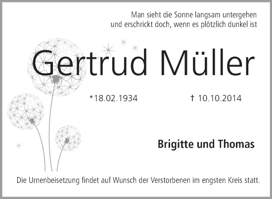 Anzeige von Gertrud Müller von MGO