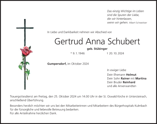 Anzeige von Gertrud Anna Schubert von MGO