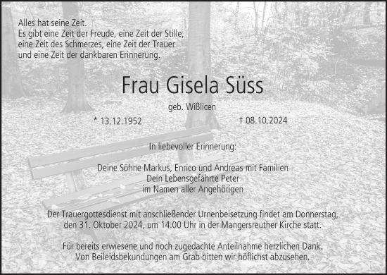 Anzeige von Gisela Süß von MGO