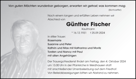 Anzeige von Günther Fischer von MGO