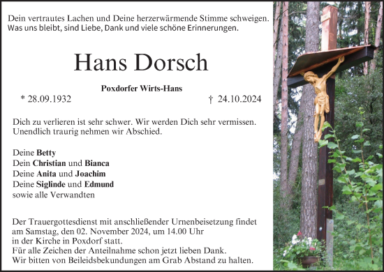 Anzeige von Hans Dorsch von MGO