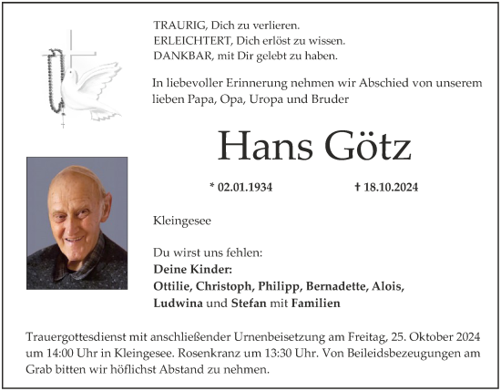 Anzeige von Hans Götz von MGO