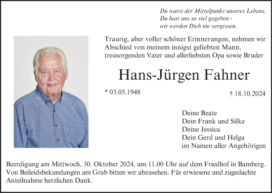 Anzeige von Hans-Jürgen Fahner von MGO