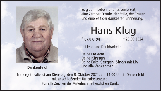 Anzeige von Hans Klug von MGO