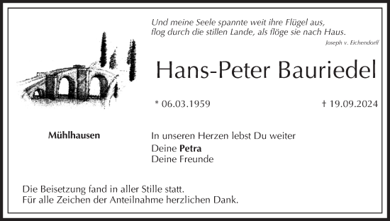 Anzeige von Hans-Peter Bauriedel von MGO