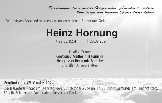 Anzeige von Heinz Hornung von MGO