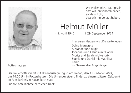 Anzeige von Helmut Müller von MGO