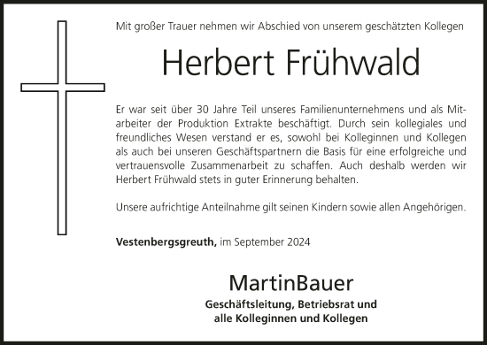 Anzeige von Herbert Frühwald von MGO