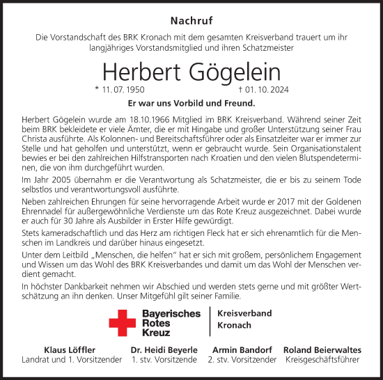 Anzeige von Herbert Gögelein von MGO