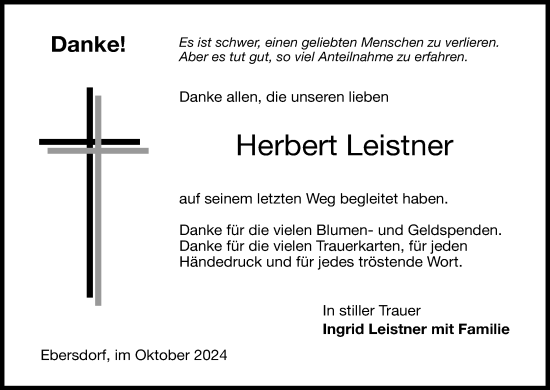 Anzeige von Herbert Leistner von MGO