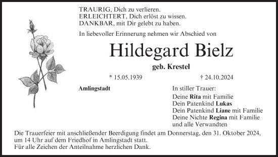 Anzeige von Hildegard Bielz von MGO