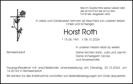 Anzeige von Horst Roth von MGO