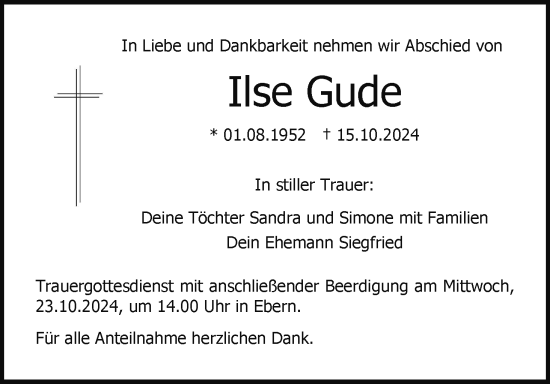 Anzeige von Ilse Gude von MGO