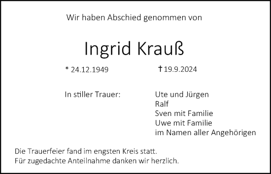 Anzeige von Ingrid Krauß von MGO