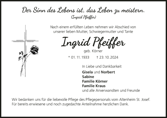 Anzeige von Ingrid Pfeiffer von MGO