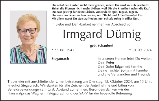 Anzeige von Irmgard Dümig von MGO