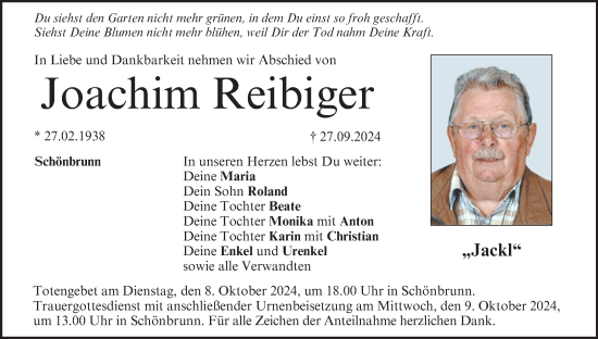 Anzeige von Joachim Reibiger von MGO