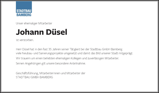 Anzeige von Johann Düsel von MGO