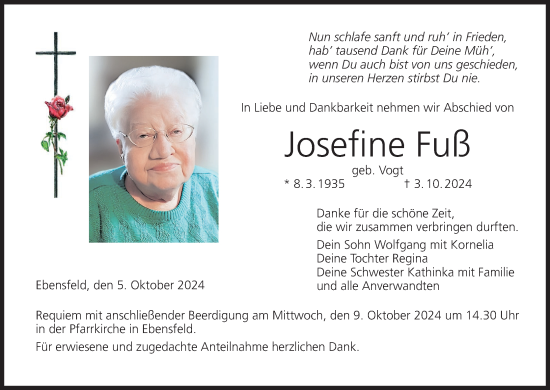 Anzeige von Josefine Fuß von MGO