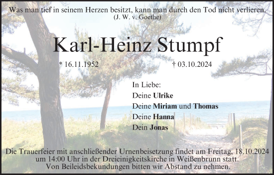 Anzeige von Karl-Heinz Stumpf von MGO