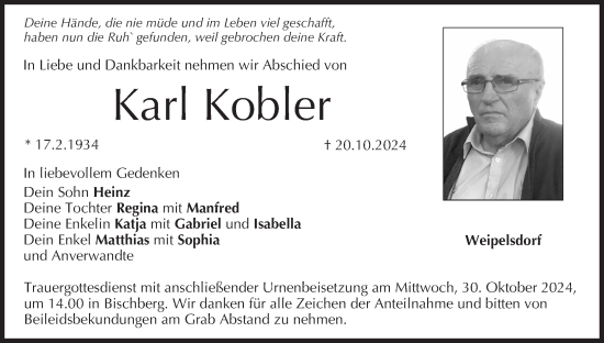 Anzeige von Karl Kobler von MGO