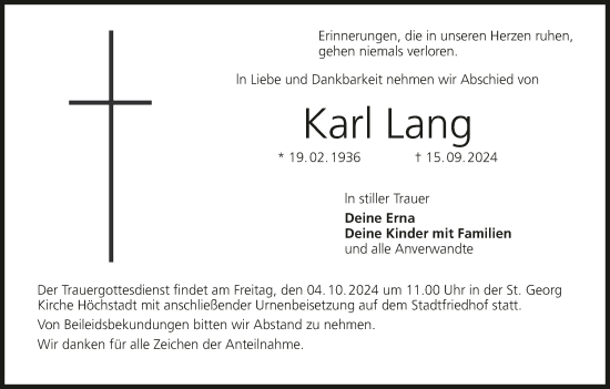 Anzeige von Karl Lang von MGO