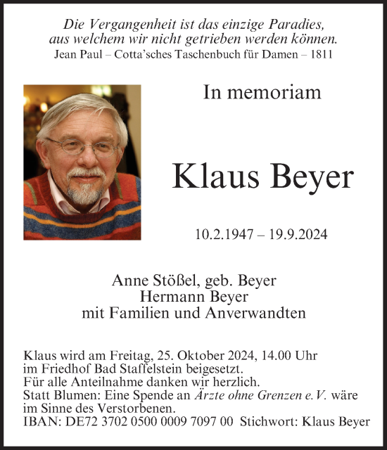 Anzeige von Klaus Beyer von MGO