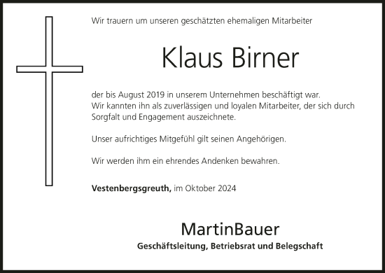 Anzeige von Klaus Birner von MGO