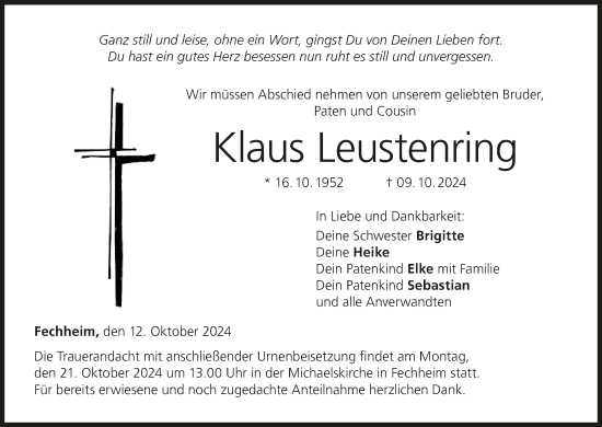 Anzeige von Klaus Leustenring von MGO