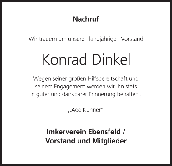 Anzeige von Konrad Dinkel von MGO