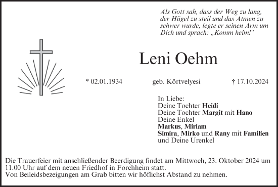 Anzeige von Leni Oehm von MGO