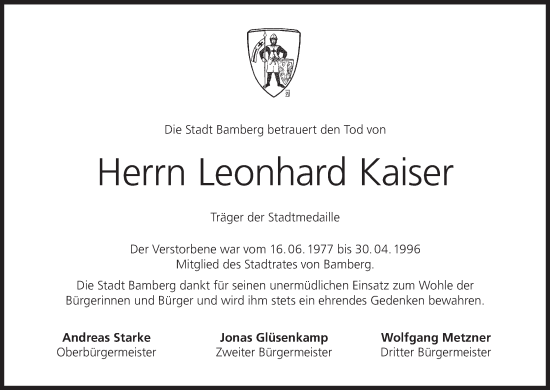 Anzeige von Leonhard Kaiser von MGO