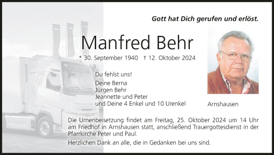 Anzeige von Manfred Behr von MGO