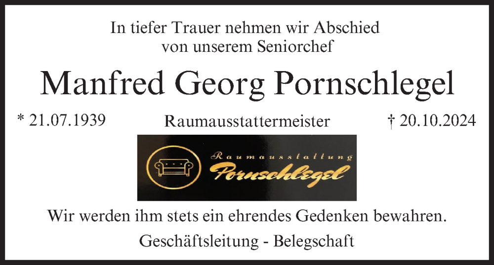  Traueranzeige für Manfred Georg Pornschlegel vom 25.10.2024 aus MGO