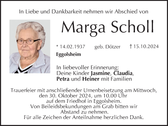 Anzeige von Marga Scholl von MGO