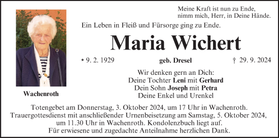 Anzeige von Maria Wichert von MGO