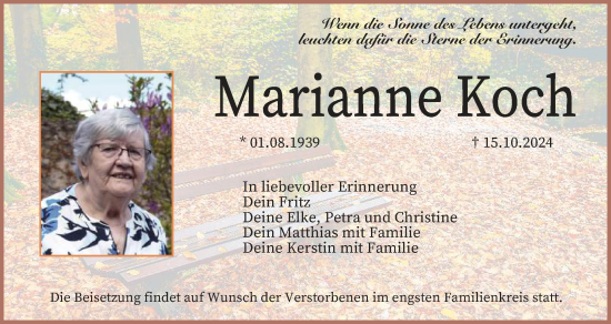 Anzeige von Marianne Koch von MGO