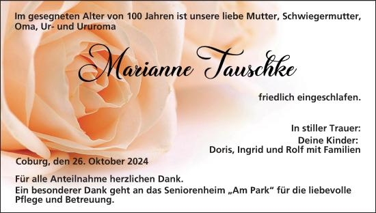 Anzeige von Marianne Tauschke von MGO