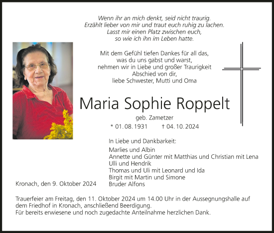 Anzeige von Maria Sophie Roppelt von MGO