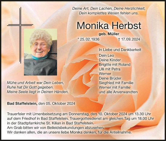 Anzeige von Monika Herbst von MGO