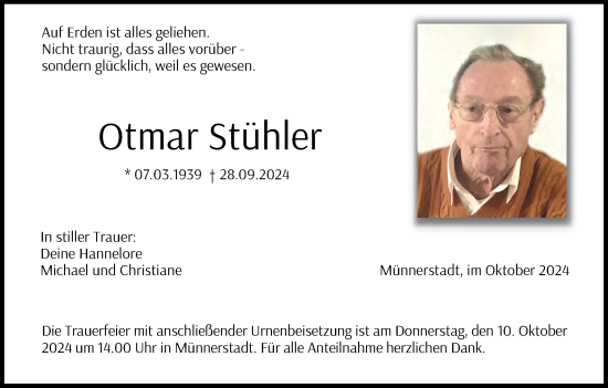 Anzeige von Otmar Stühler von MGO