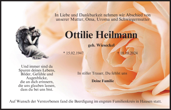 Anzeige von Ottilie Heilmann von MGO