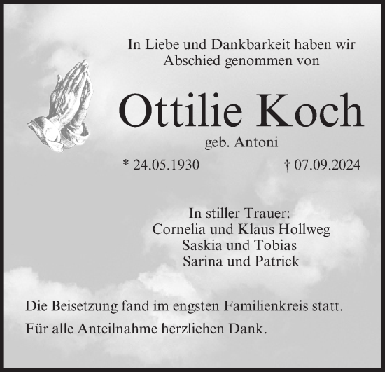 Anzeige von Ottilie Koch von MGO