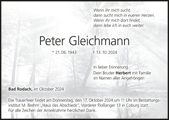 Anzeige von Peter Gleichmann von MGO