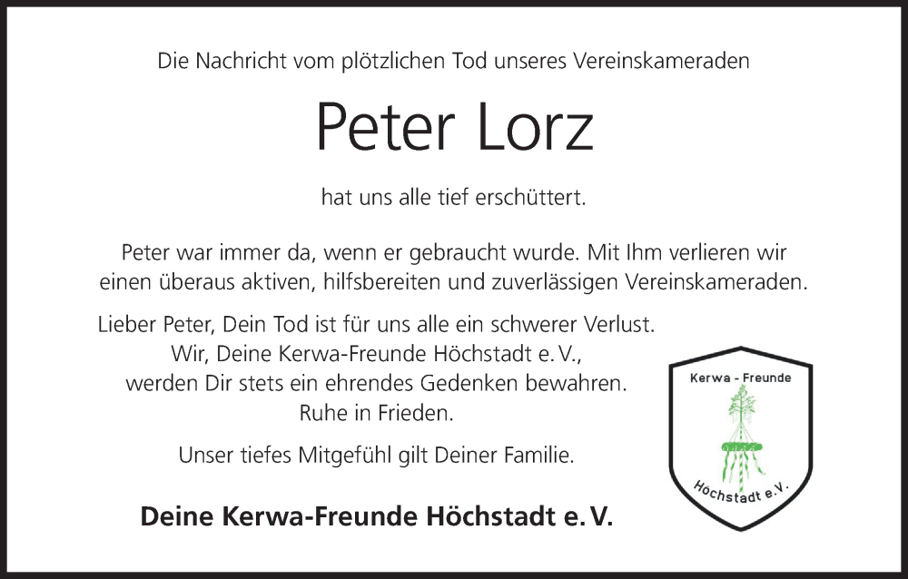  Traueranzeige für Peter Lorz vom 12.10.2024 aus MGO