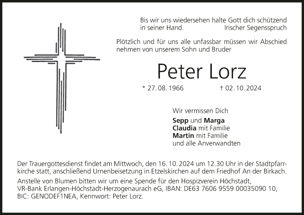  Traueranzeige für Peter Lorz vom 12.10.2024 aus MGO