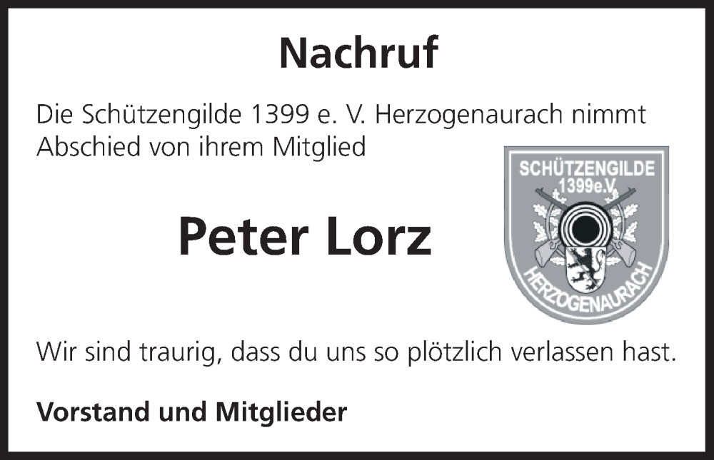  Traueranzeige für Peter Lorz vom 12.10.2024 aus MGO